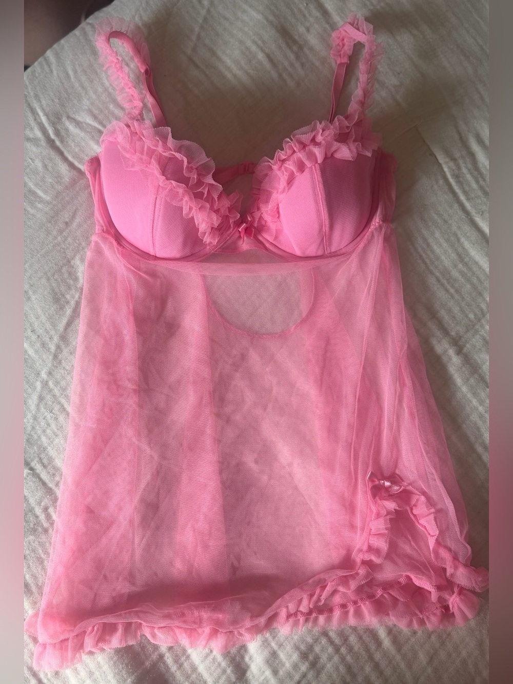 Victoria's Secret Pink Ruffle Mesh Babydoll Chemise